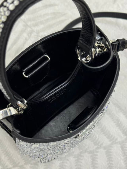 Prada Panier  Bag Black White Crystal-embellished Leather