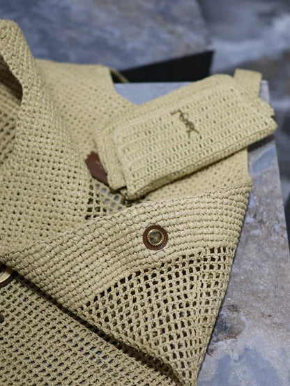 YSL Icare Bag Beige Woven Raffia