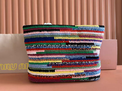 Miumiu Bag 40cm Multicolor Straw-woven And Cotton