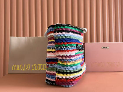 Miumiu Bag 40cm Multicolor Straw-woven And Cotton