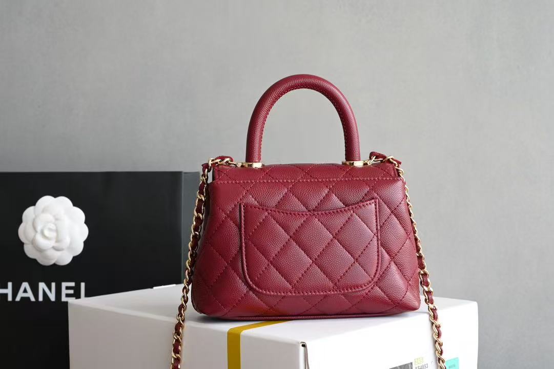 CC Clutch Top Handle 14.5cm Dark Red Grained Calfskin
