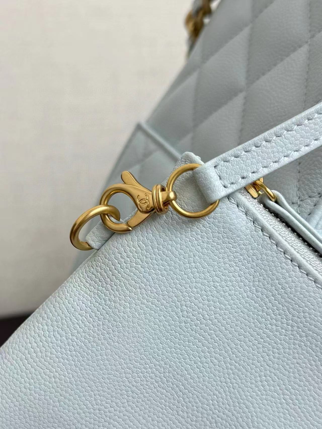 Chanel 2025 Hobo Bag 40cm Light Blue Grained Calfskin