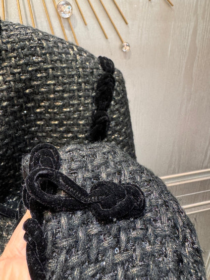 Chanel 2025 Jacket With Four Pockets And Velvet Trimblack Tweed