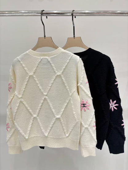 Chanel 2025 Knit Sweater With Pink Floral Motifs