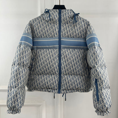 Dior 2026 Oblique Cropped Puffer Jacket Blue White Polyester Down