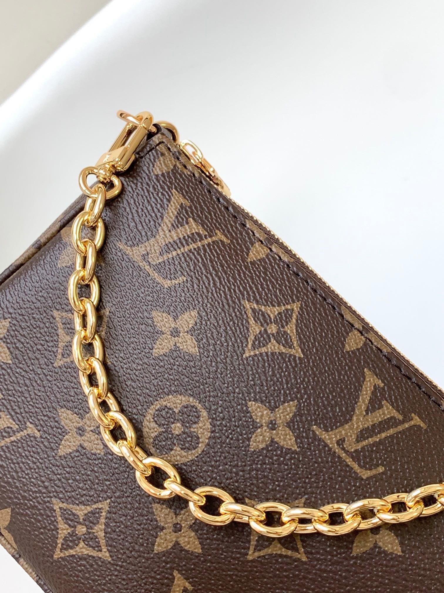 LV 2026 Pochette Accessoires Bag 23.5cm Brown Beige Canvas Cowhide