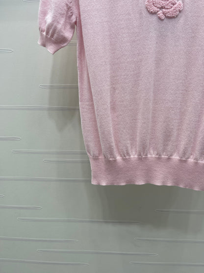 Chanel 2026 Flower T-shirt Black and Pink Tencel
