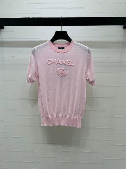 Chanel 2026 Flower T-shirt Black and Pink Tencel