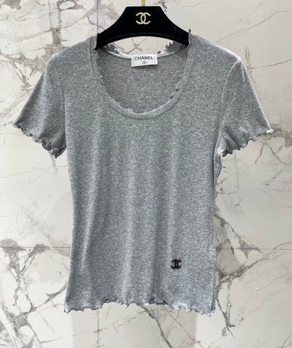 Chanel 2026 Scalloped Neckline T-shirt White Purple Gray Cotton