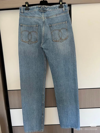 Chanel 2026 Jeans Blue Cotton With Gold Buckle