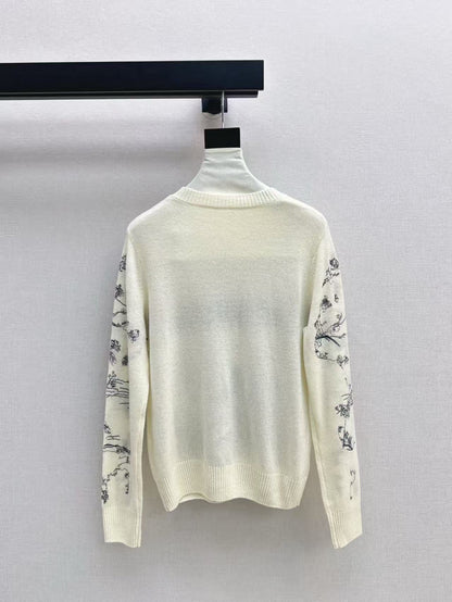 Dior 2026 Toile de Jouy Logo Knit Sweater Cream Blue Wool
