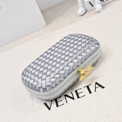 Bottega Veneta 2026 Knot Clutch 20cm Silver Gold Woven Leather