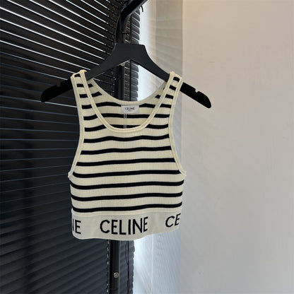 Celine 2026 Knit Rib-knit Logo-detail Crop Tank Top Cotton
