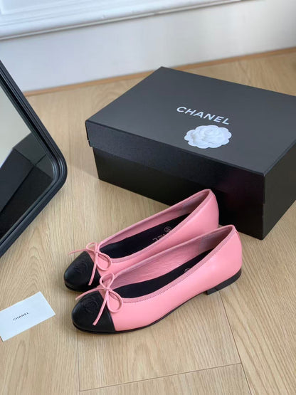 Chanel 2026 Ballet Flat Pink Black Lambskin