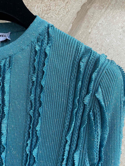 Chanel 2026 Cardigan Logo Button Blue Wool