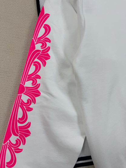 Chrome Hearts 2026 Horseshoe-Logo Graphic Hoodie White Pink Fabric