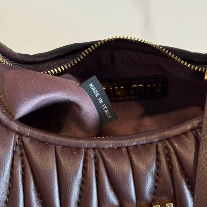 Miumiu 2026 Wander Matelassé Hobo Bag Dark Brown Nappa Leather