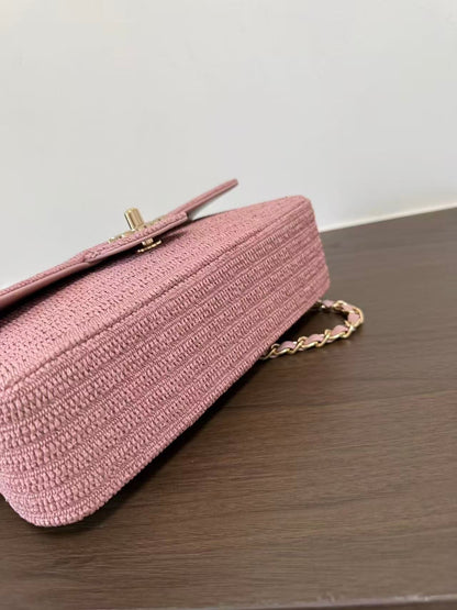 Chanel 2026 Classic Flap Bag 25cm Pink Tweed Fabric Leather