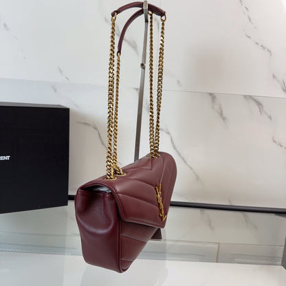 YSL 2026 Loulou Bag 24cm Burgundy Red Lambskin