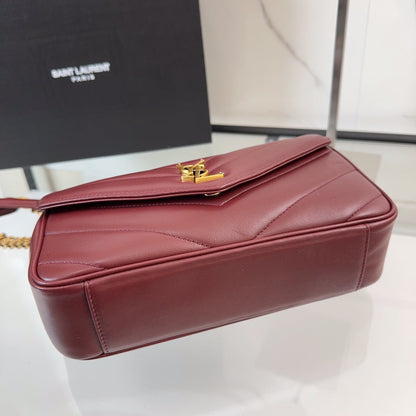 YSL 2026 Loulou Bag 24cm Burgundy Red Lambskin