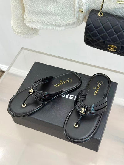 Chanel 2026 Flip-slop Sandal Black Lambskin