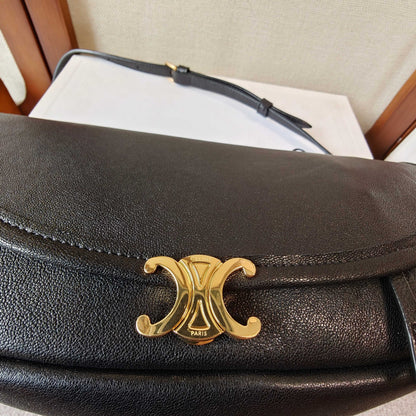 Celine Halfmoon Soft Triomphe Bag 25cm Black Shiny Lambskin