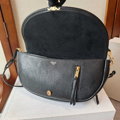 Celine Halfmoon Soft Triomphe Bag 25cm Black Shiny Lambskin