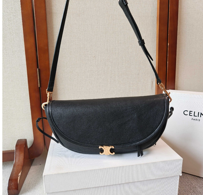 Celine Halfmoon Soft Triomphe Bag 25cm Black Shiny Lambskin