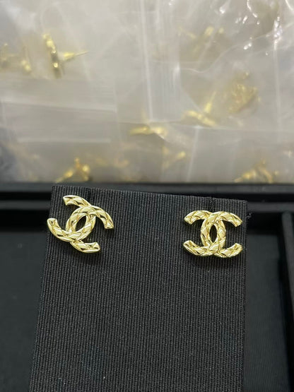 Chanel CC Logo Gold-tone Earrings With Signature Quilted Design