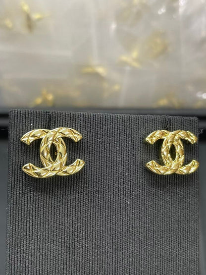 Chanel CC Logo Gold-tone Earrings With Signature Quilted Design