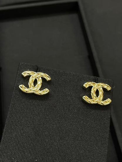 Chanel CC Logo Gold-tone Earrings With Signature Quilted Design