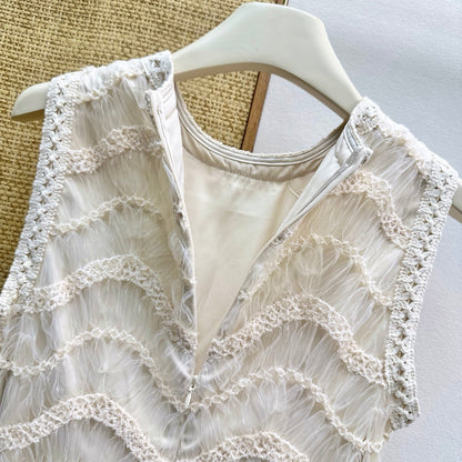 Dior 2026 Heavy-duty Woven Lace-trimmed Tulle Dress Cream Cotton 323789