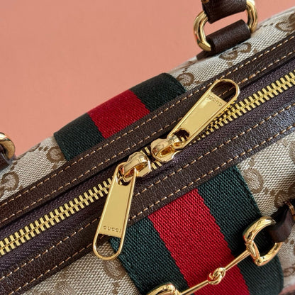 Gucci 2026 Borsetto Boston Bag Beige Brown Canvas Leather