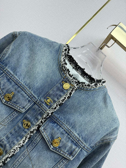 Chanel 2026 Denim Jacket Blue Cotton With Gold Button