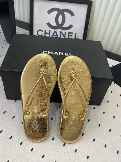 Chanel 2026 Thong Sandal Gold Sheepskin