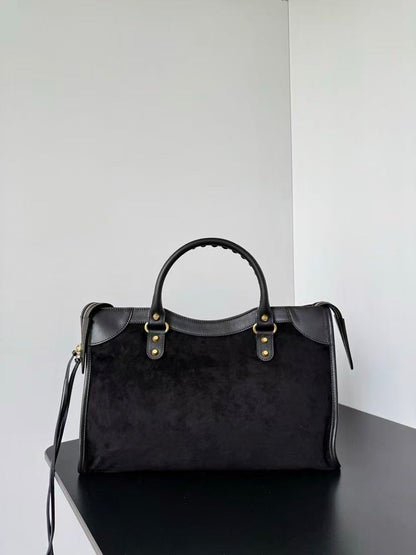 Balenciaga 2026 Le City Bag 37cm Black Suede Leather