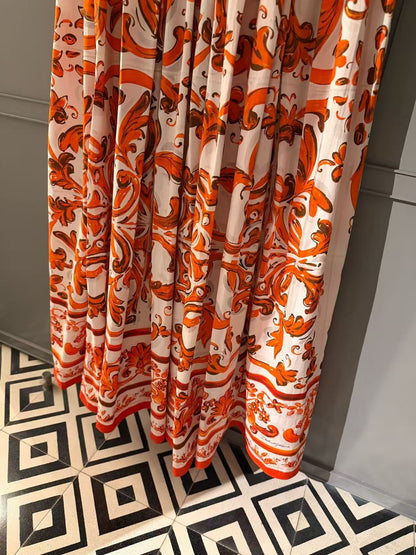 Dolce & Gabbana 2026 Majolica-print Long Dress Orange White Poplin