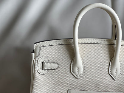 Hermes 2026 Birkin 25 Cargo Bag White Canvas mix Swift Leather