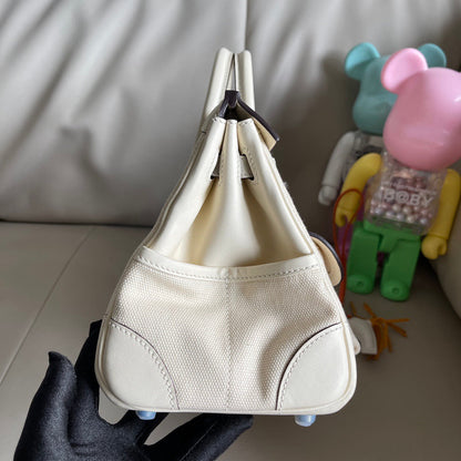 Hermes 2026 Birkin 25 Cargo Bag White Canvas mix Swift Leather
