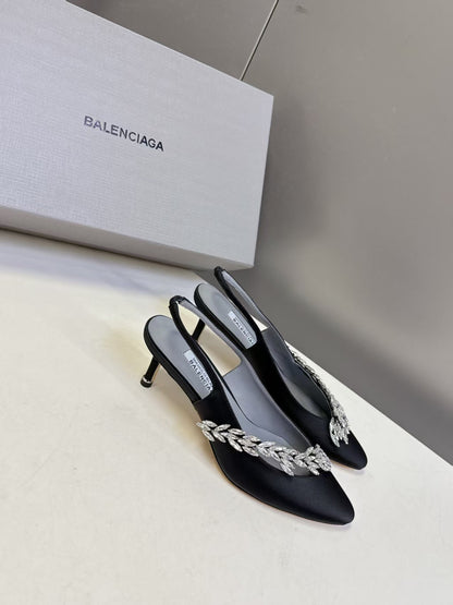 Balenciaga x Manolo Blahnik Slingback 58mm Black Satin Leather