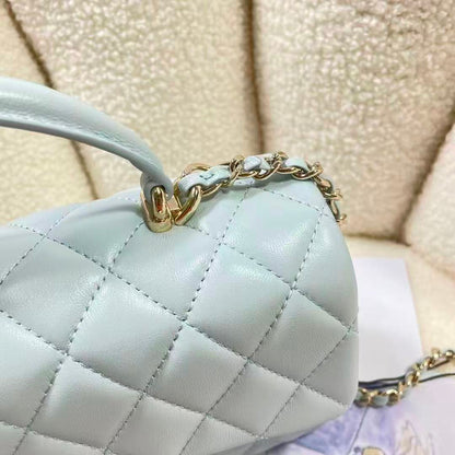 Chanel 2026 Top Handle Rectangular Flap Bag 20cm Light Blue Quilted Lambskin