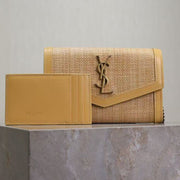 YSL 2026 Uptown Wallet On Chain 19cm Beige Raffia