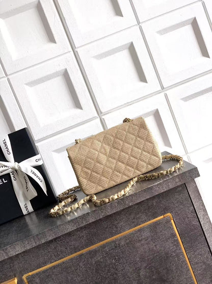 Chanel 2026 Classic Bag 20cm Beige Raffia Leather