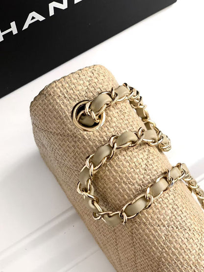 Chanel 2026 Classic Bag 20cm Beige Raffia Leather