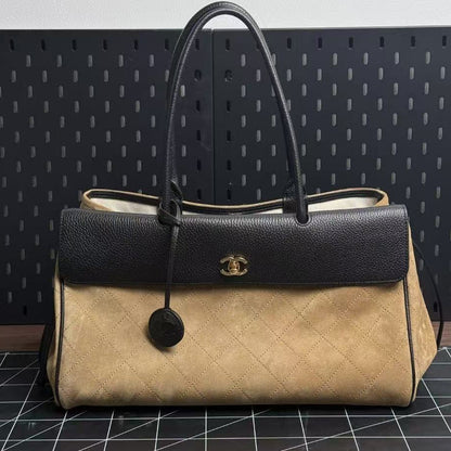 Chanel 2026 Urban Essential East West Bag 38cm Black Beige Suede Leather