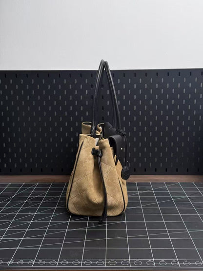 Chanel 2026 Urban Essential East West Bag 38cm Black Beige Suede Leather