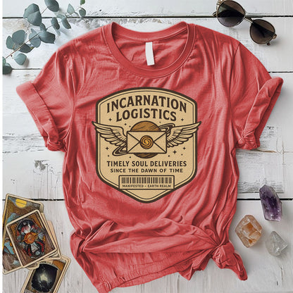 Incarnation Logistics T-Shirt Mockup Coral Silk