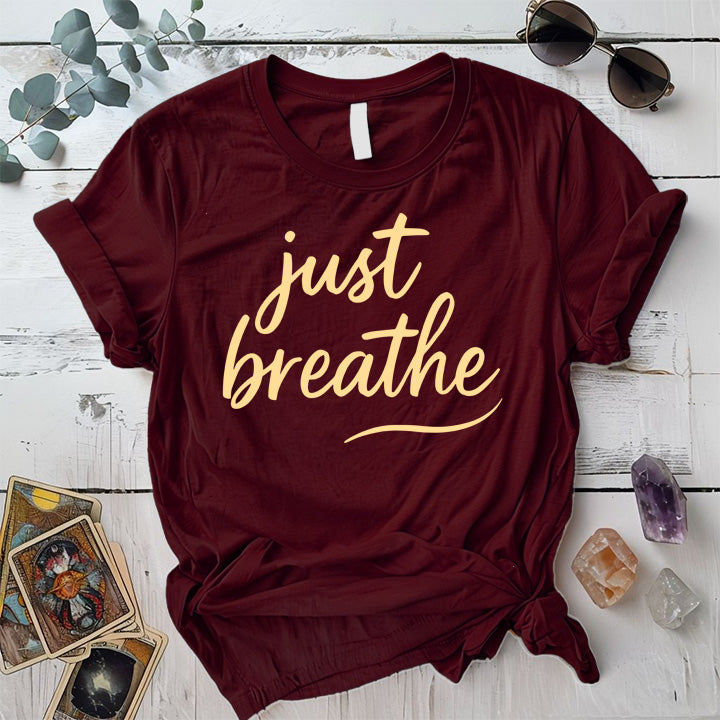 Just Breathe T-Shirt Mockup maroon