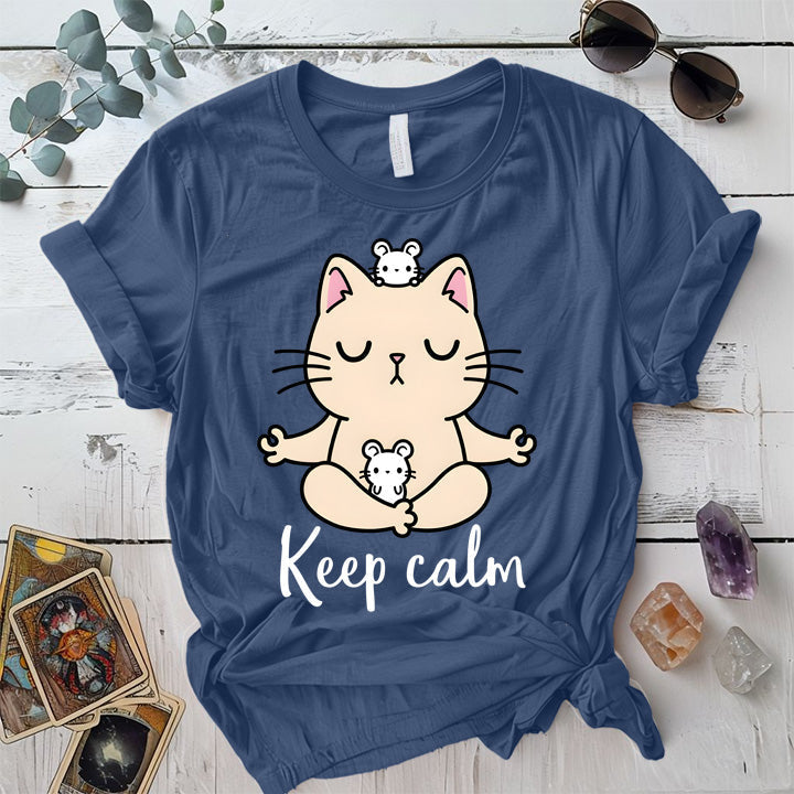 Keep Calm Cat T-Shirt Mockup Indigo Blue
