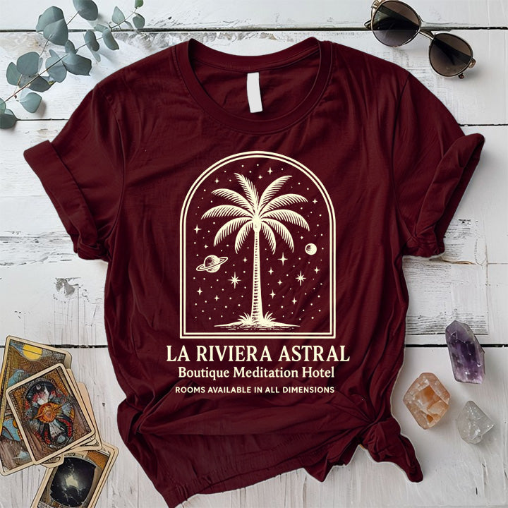 La Riviera Astral T-Shirt Mockup maroon